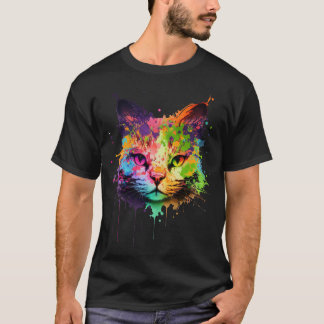 Niedliche Neon Graffiti Ink Splash Katze T-Shirt