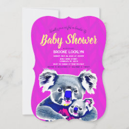 Niedliche Neon Pink Mama und Baby Koalas Dusche Einladung
