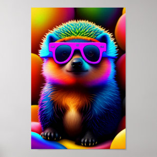 niedliche Neonbrille Igel Tiersonnenbrille lustig Poster