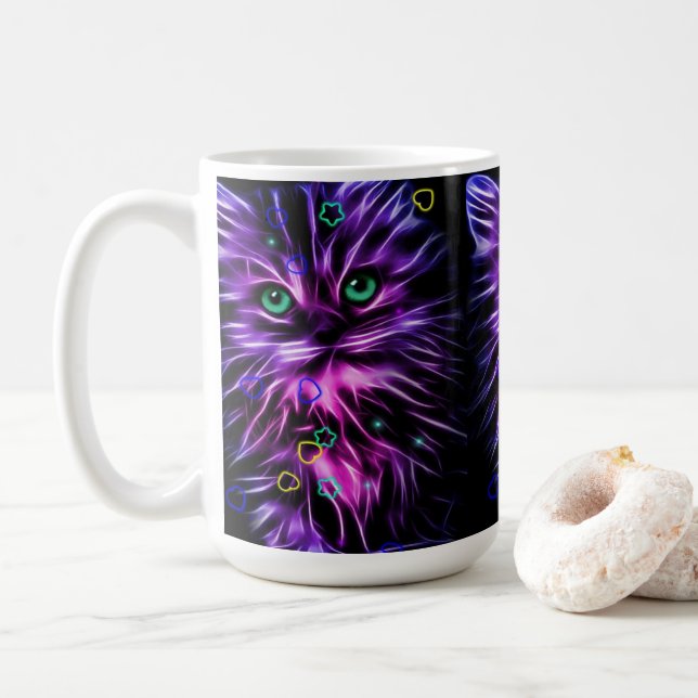 niedliche Neonkatze Kaffeetasse (Mit Donut)