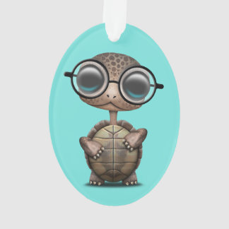 Niedliche Nerdy Schildkröte-tragende Gläser Ornament