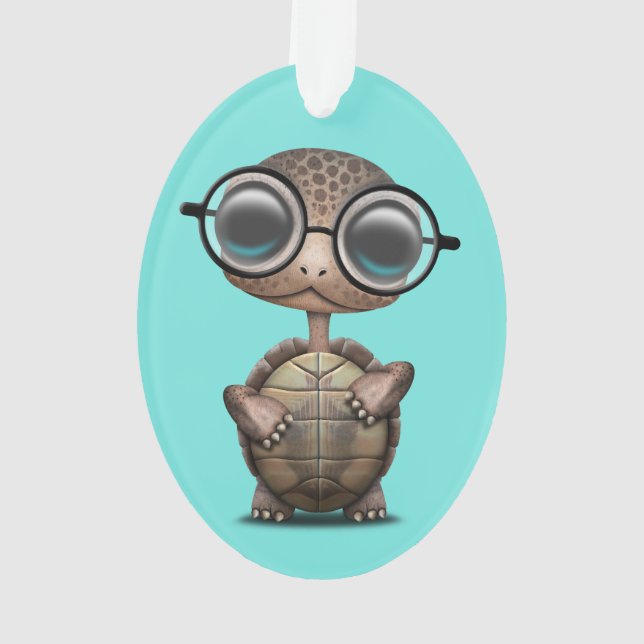 Niedliche Nerdy Schildkröte-tragende Gläser Ornament (Rückseite)