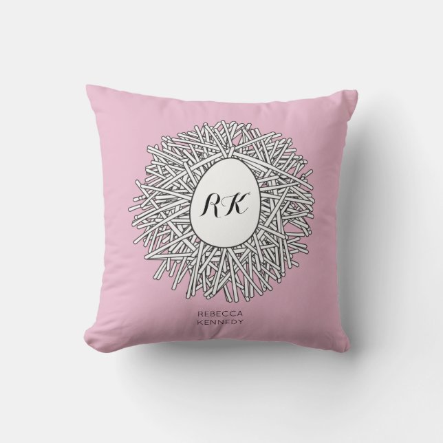 Niedliche Nest- und Eierinitialen und Name Rosa Kissen (Vorderseite)