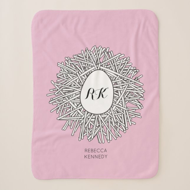 Niedliche Nest- und Eierinitialen und Name Rosa Sherpadecke (Vorderseite)