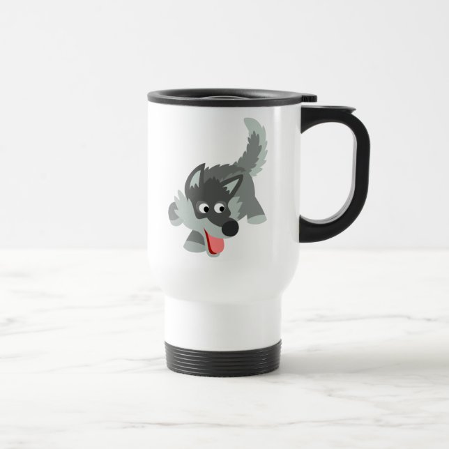 Niedliche neugierige Cartoon-Wolf-Pendler-Tasse Reisebecher (Rechts)