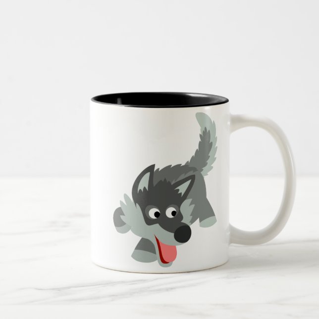 Niedliche Neugierige Cartoon Wolf Tasse (Rechts)
