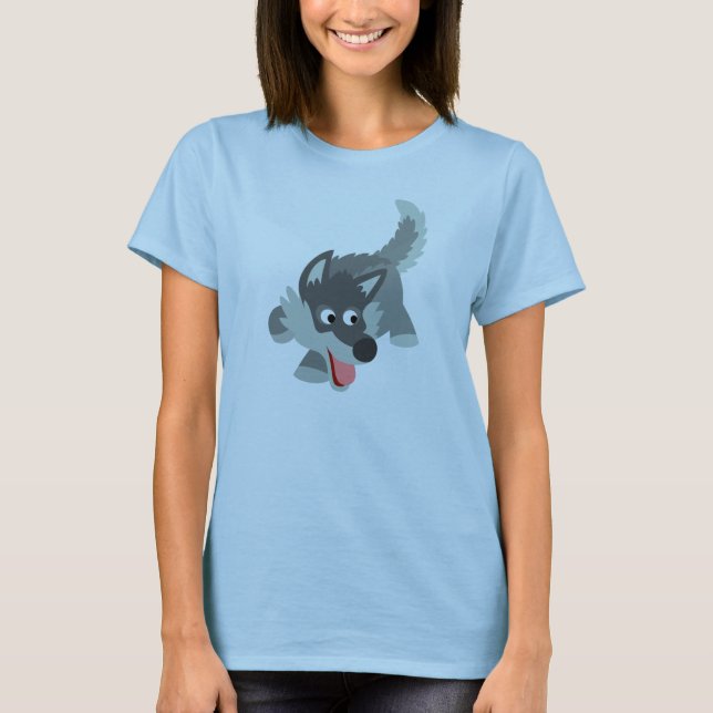 Niedliche Neugierige Cartoon Wolf Women T - Shirt (Vorderseite)