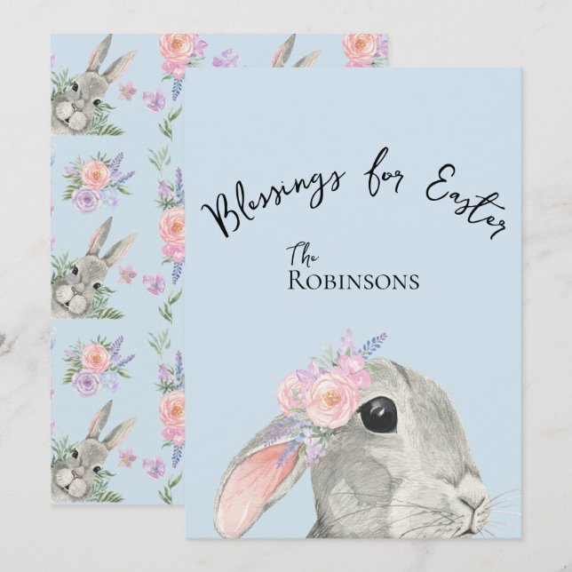 Niedliche Neugierige, graue Kaninchen Rosa Blume B (Vorne/Hinten)