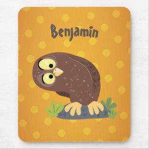 Niedliche neugierige lustige braune Eulen-Cartoon- Mousepad