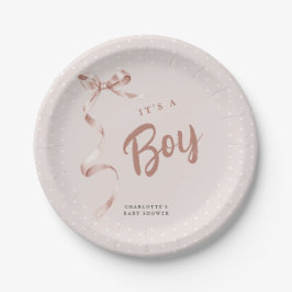 Niedliche neutrale Bow Ribbon Boy Babydusche Pappteller