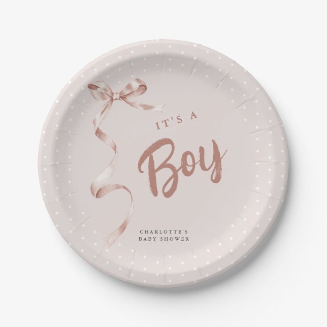 Niedliche neutrale Bow Ribbon Boy Babydusche Pappteller (Vorderseite)