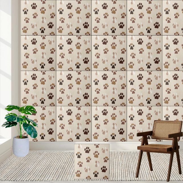 Niedliche neutrale Paw-Druckfolie Fliese (Cute Neutral Paw Print Tile)