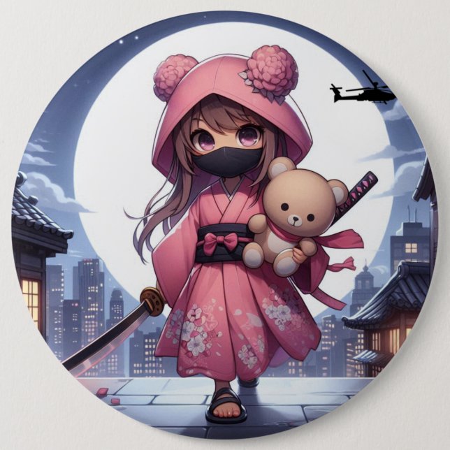 Niedliche Ninja-Kriegerin Button (Vorderseite)