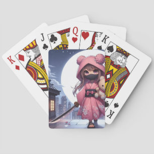 Niedliche Ninja-Kriegerin Spielkarten