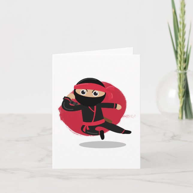 Niedliche Ninja Warrior Black & Red Kids Karte (Vorderseite)