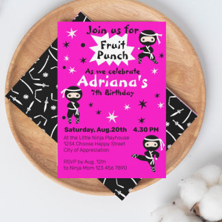 Niedliche Ninja Warriors Girls Pink Geburtstagspar Einladung