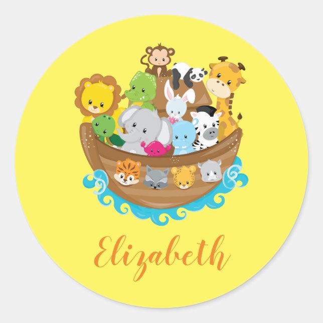 Niedliche Noah's Ark Animals Runder Aufkleber (Vorderseite)