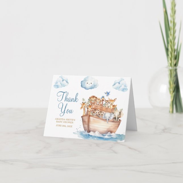 Niedliche Noah's Ark Gender Neutral Boho Baby Dusc Dankeskarte (Vorderseite)