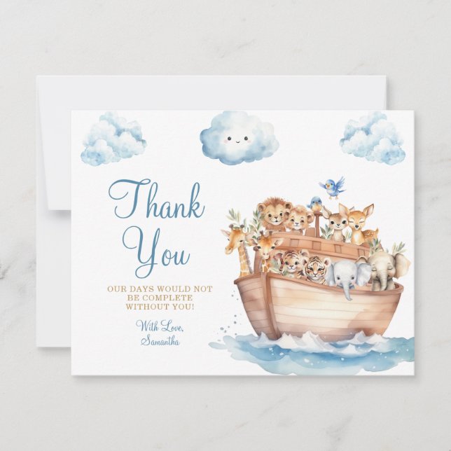 Niedliche Noah's Ark Gender Neutral Boho Baby Dusc Dankeskarte (Vorderseite)