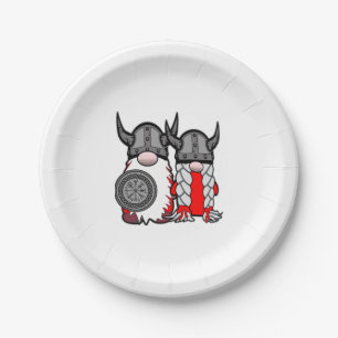 Niedliche nordische Gnome Viking Tomte Couple Skan Pappteller