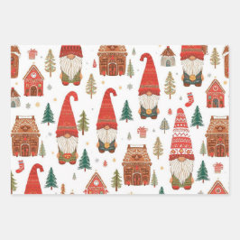 Niedliche nordische Weihnachtsgnomen & Gingerbread Geschenkpapier Set