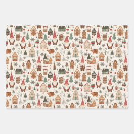 Niedliche nordische Weihnachtsgnomen & Gingerbread Geschenkpapier Set