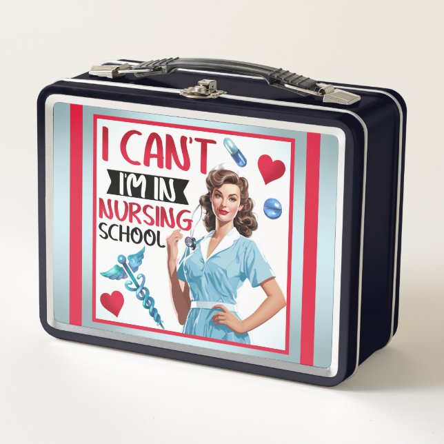 Niedliche Nostalgie-Krankenschwester Pinup in der  Metall Brotdose (Vorderseite)