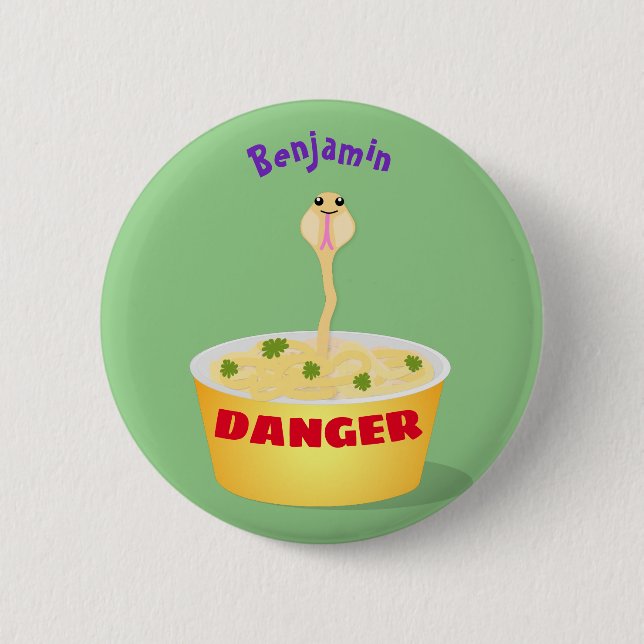 Niedliche Nudeln Schlange Cartoon Illustration Spa Button (Vorderseite)