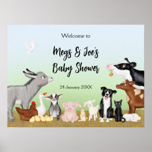 Niedliche Nutztiere Babydusche Poster