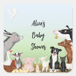 Niedliche Nutztiere Babydusche Quadratischer Aufkleber