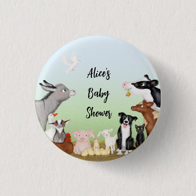 Niedliche Nutztiere Babydusche rund Abzeichen Button (Vorderseite)