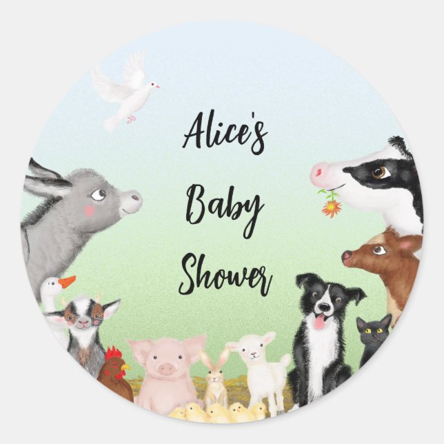 Niedliche Nutztiere Babydusche rund um Aufkleber (Vorderseite)