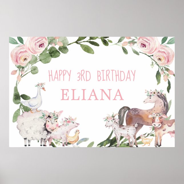 Niedliche Nutztiere Rosa Grüne Begrüßungszeichen Poster (Vorne)