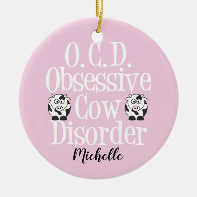 Niedliche obsessive Kuhkrankheit Rosa Keramikornament (Vorne)