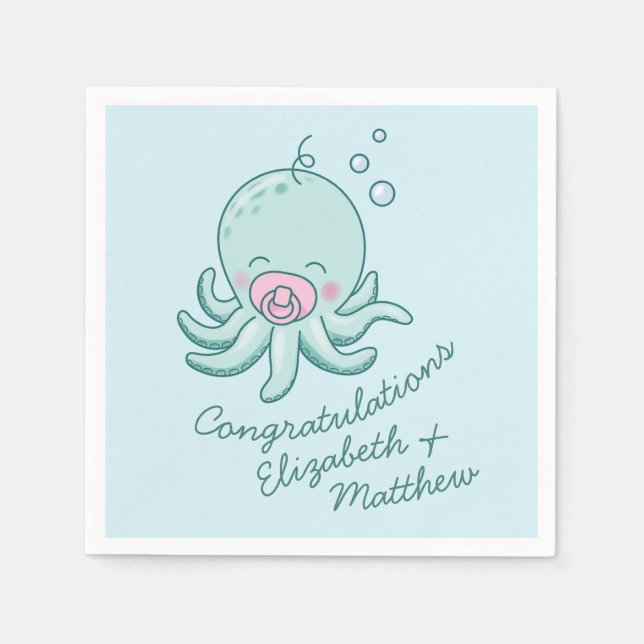 Niedliche Octopus Baby Dusche Kawaii Pink Girl Serviette (Vorderseite)