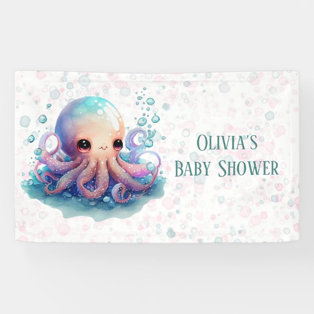 Niedliche Octopus Babydusche Banner (Horizontal)