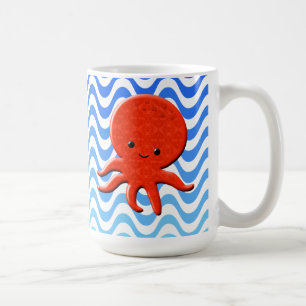 Niedliche Octopus Cartoon Blue Waves Kaffeetasse