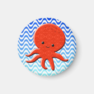 Niedliche Octopus Cartoon Blue Waves Magnet