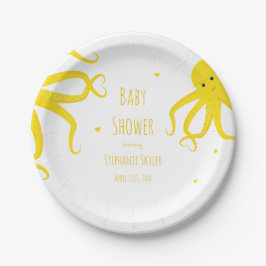 Niedliche Octopus Herz Gelbe Babyduschplatte Pappteller