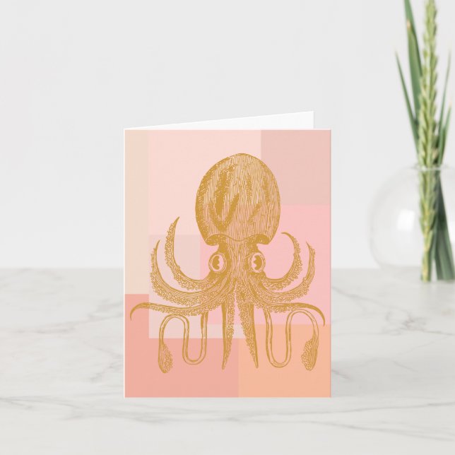 Niedliche Octopus-Illustration in Rosa und Gold Karte (Vorderseite)
