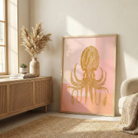 Niedliche Octopus-Illustration in Rosa und Gold
