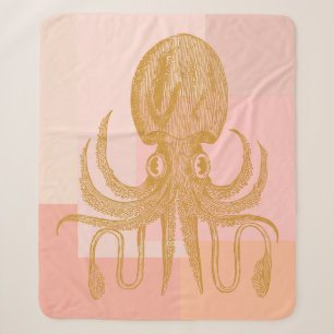 Niedliche Octopus-Illustration in Rosa und Gold Sherpadecke