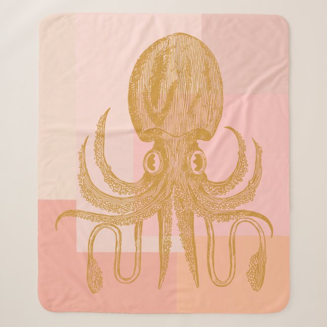 Niedliche Octopus-Illustration in Rosa und Gold Sherpadecke (Vorderseite)
