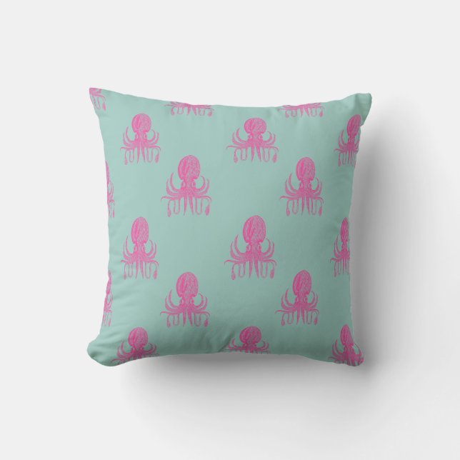 Niedliche Octopus Illustration Muster Aqua and Fuc Kissen (Vorderseite)