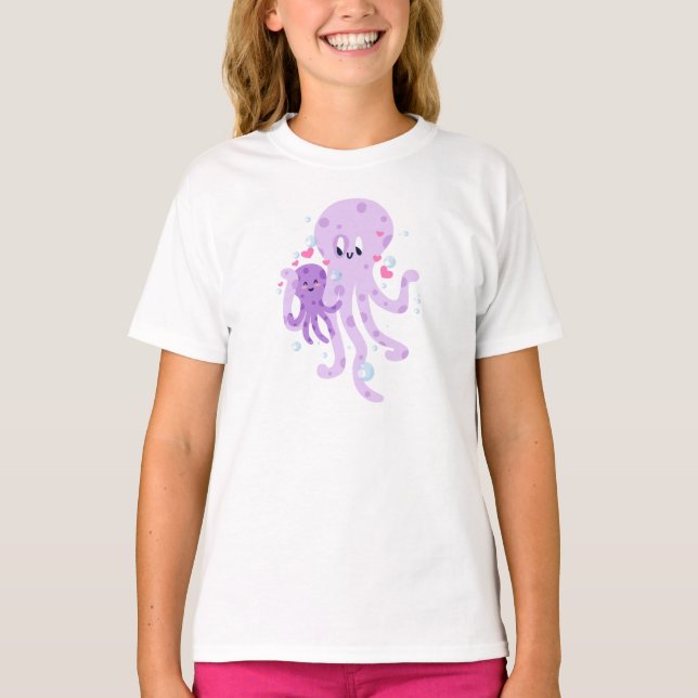 Niedliche Octopus-Mama Zeichnend Kunst T-Shirt (Vorderseite)