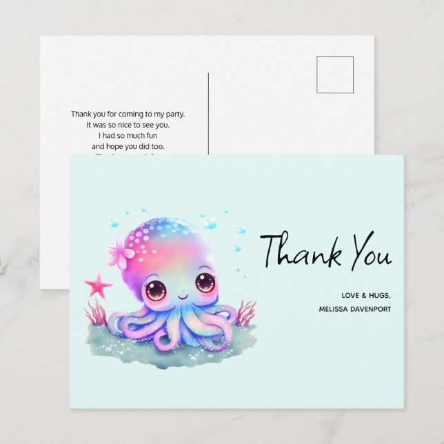 Niedliche Octopus Sea Kreation Vielen Dank Postkarte (Vorne/Hinten)