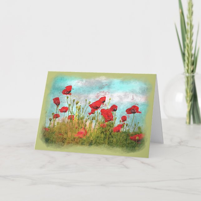 Niedliche Ohnenmohn-Blume Aquarellfarbe Karte (Vorderseite)