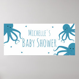 Niedliche Oktopusbreite Blauer Name Babydusche Poster