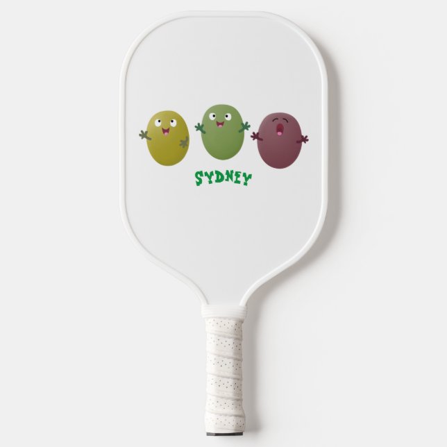Niedliche Oliven singen Cartoon Pickleball Schläger (Vorderseite)