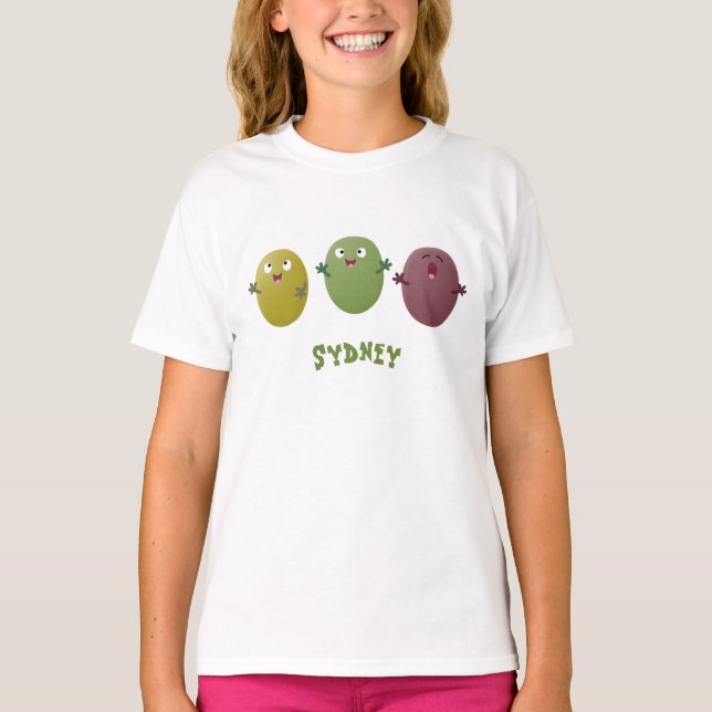 Niedliche Oliven singen Cartoon T-Shirt (Vorderseite)